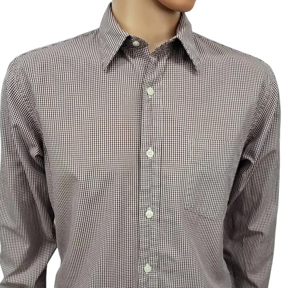 J. CREW Dress Shirt Gingham Micro Check Burgundy 80s 2 Ply 100% Cotton 15-15.5 M